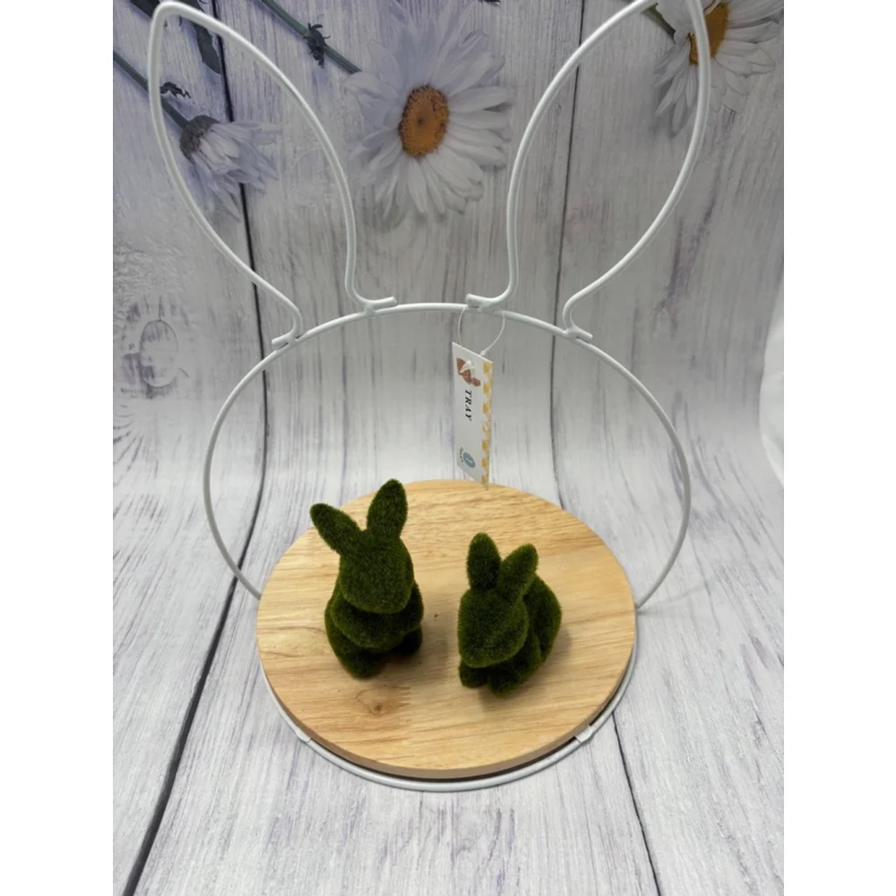 Easter bunny ear wire tray with two small mass green bunnies